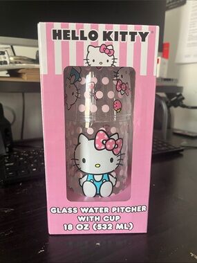 Hello Kitty Pink and White Glass Pitcher Set